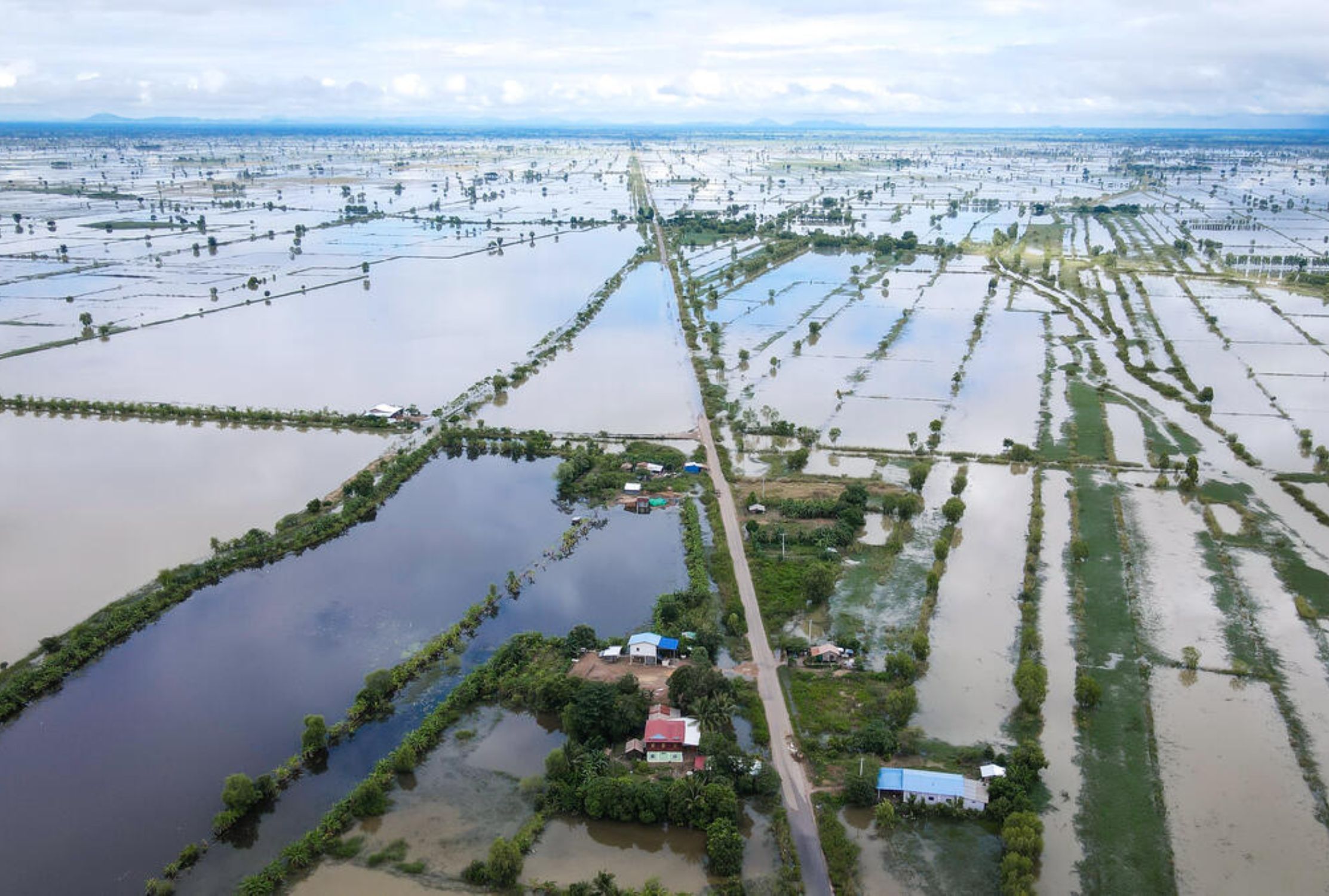 Aerial view of flooded fields in Cambodia