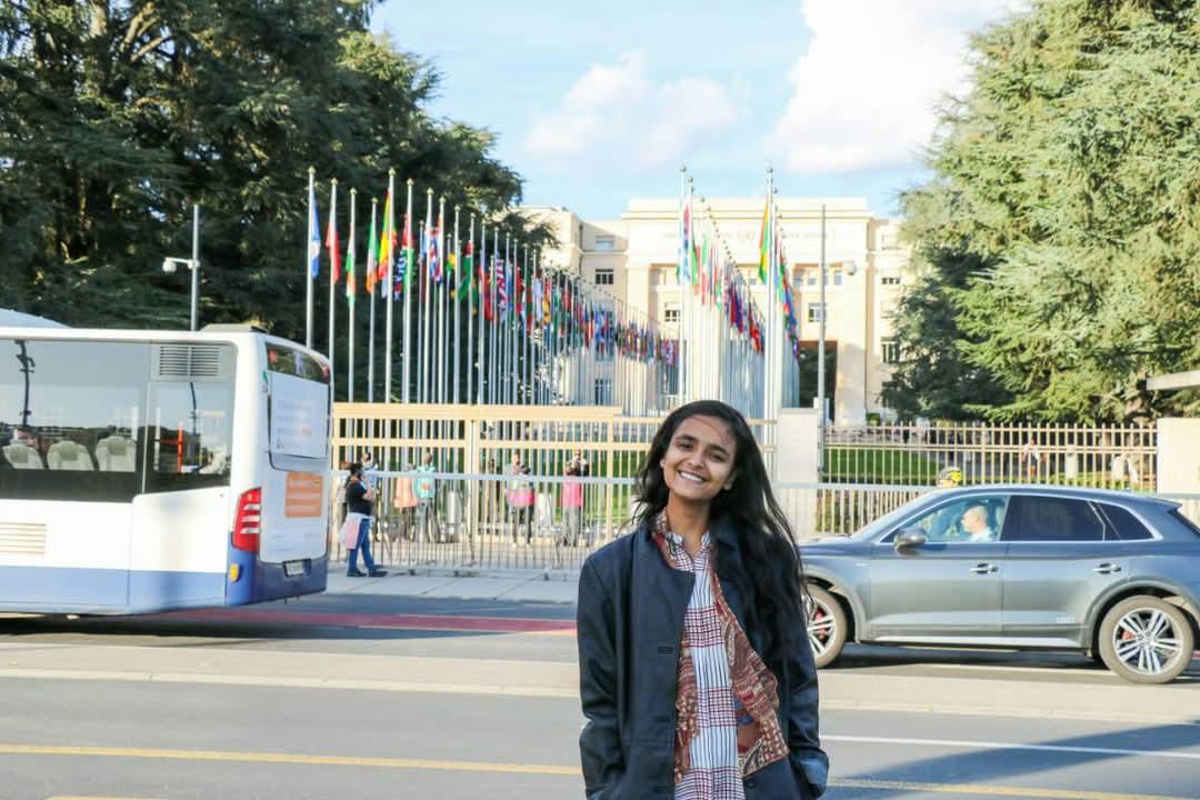 Dola, 15, at the United Nations in Geneva, where she shared her work to end child marriage.