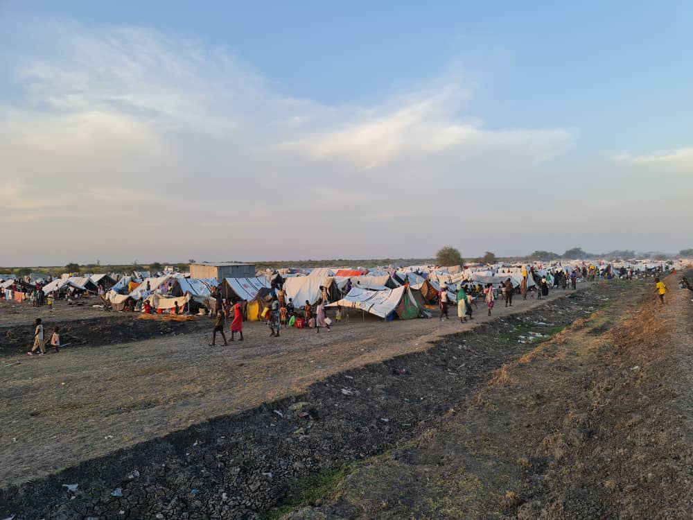 Aerial view of a refugee camp in South Sudan