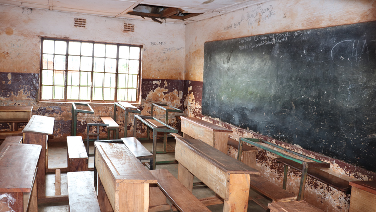 Empty school classroom in DRC