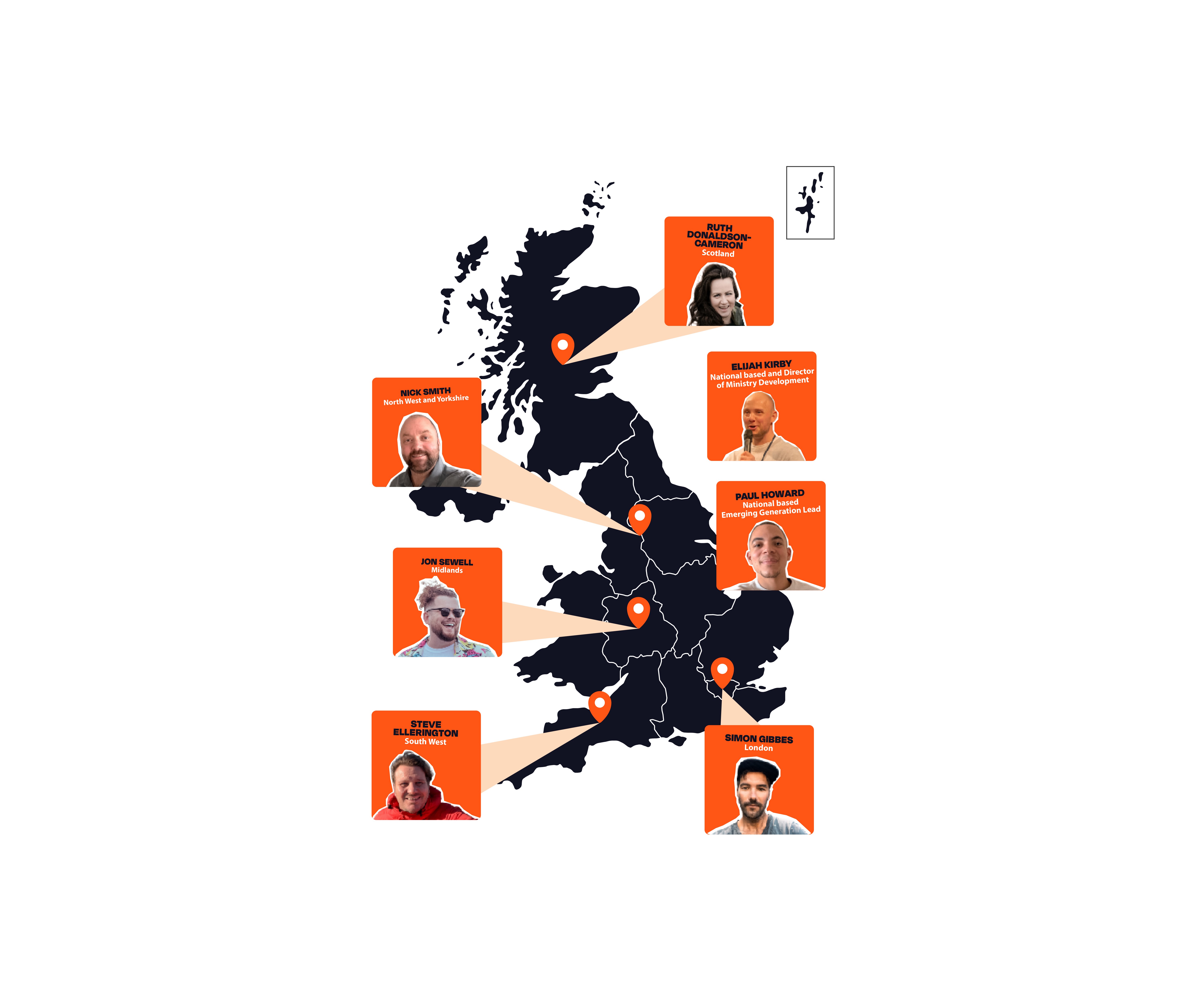 A map of the UK showing where our Church team members operate