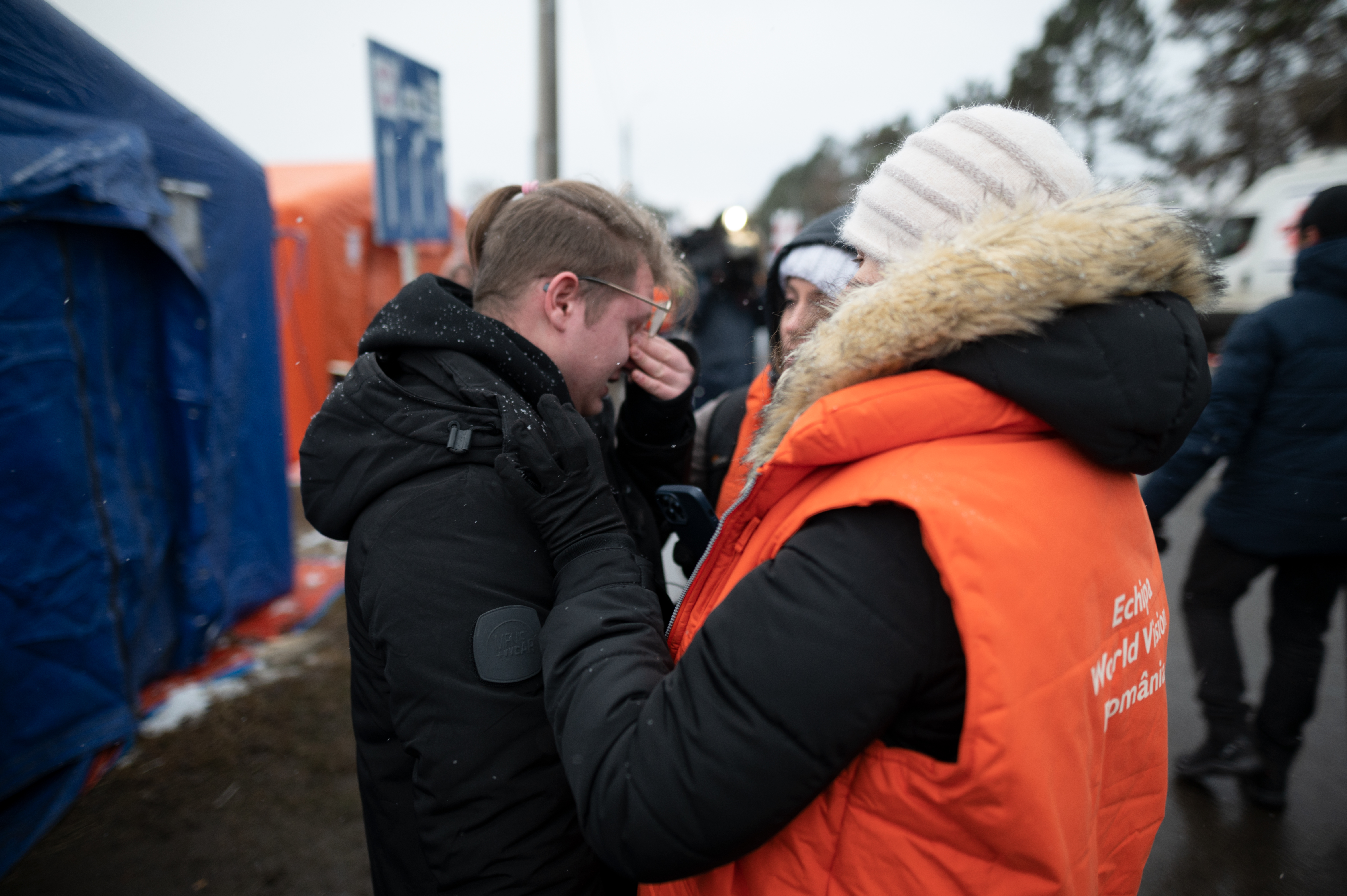 World Vision Staff speaking to Ivan, a refugee from Ukraine