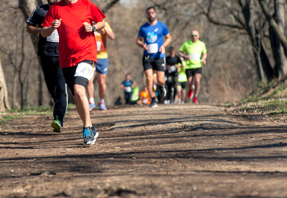 A group of people competing in a fundraising run