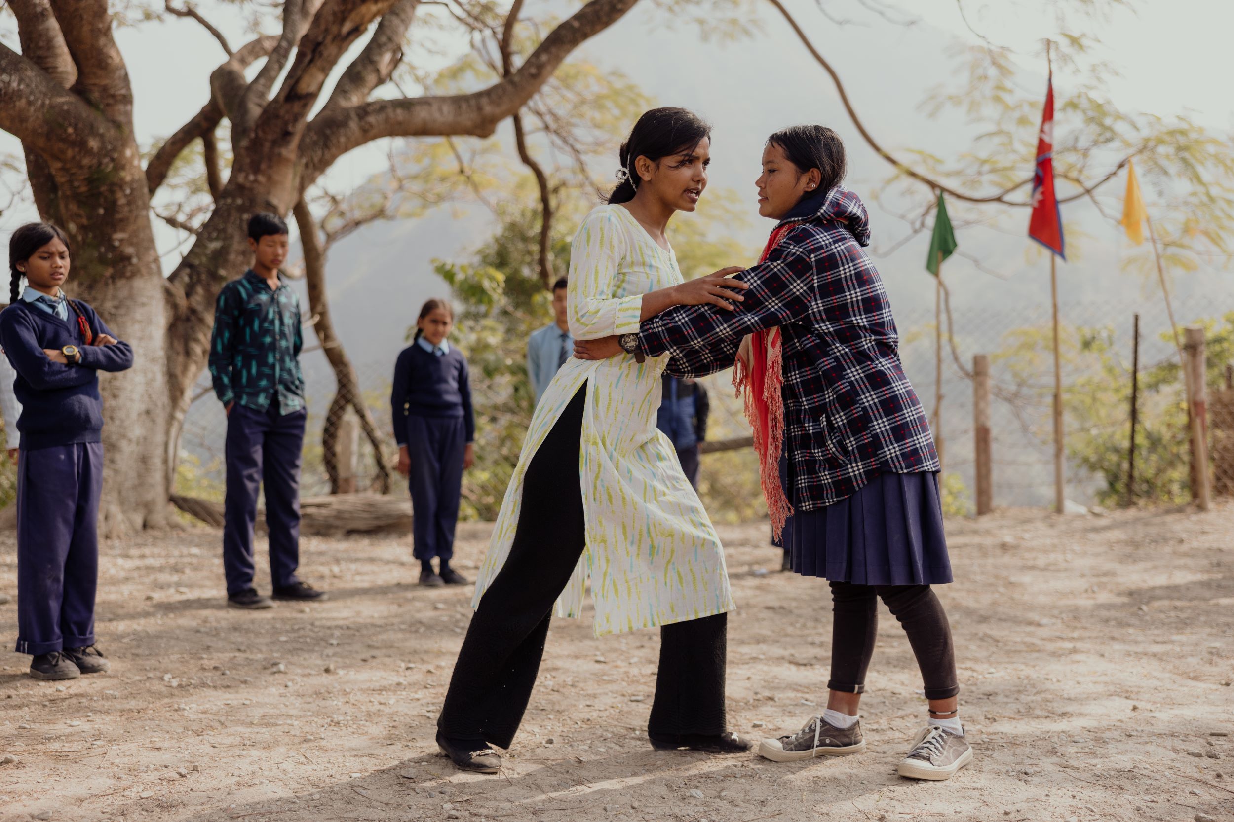Self defence class - girl demonstrating manoeuvre