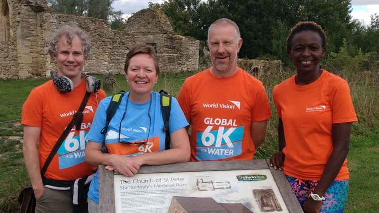 World Vision supporters stop at a local Milton Keynes landmark on their Global 6K