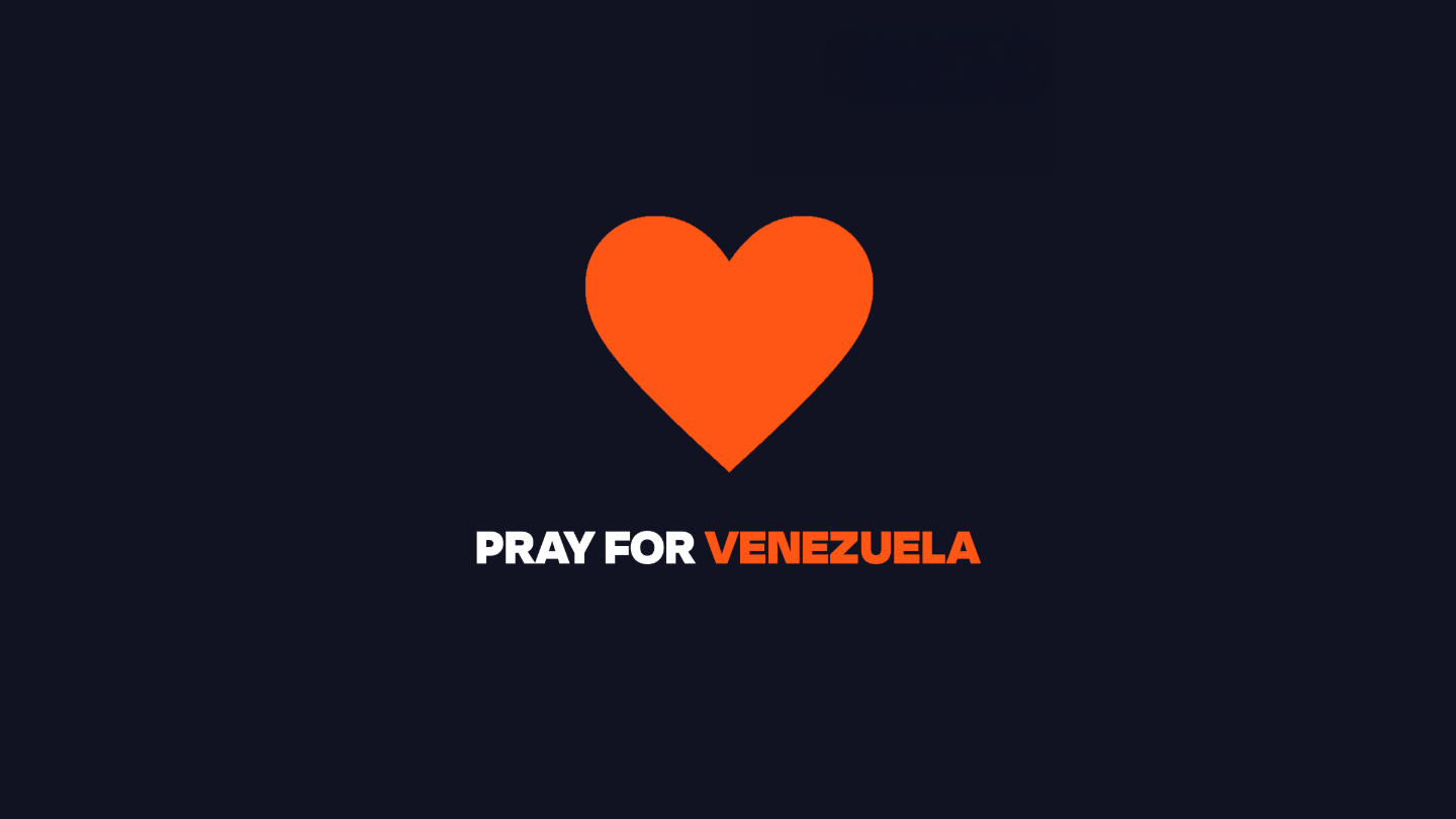 White text on black with orange heart, reads: "Pray for Venezuela"