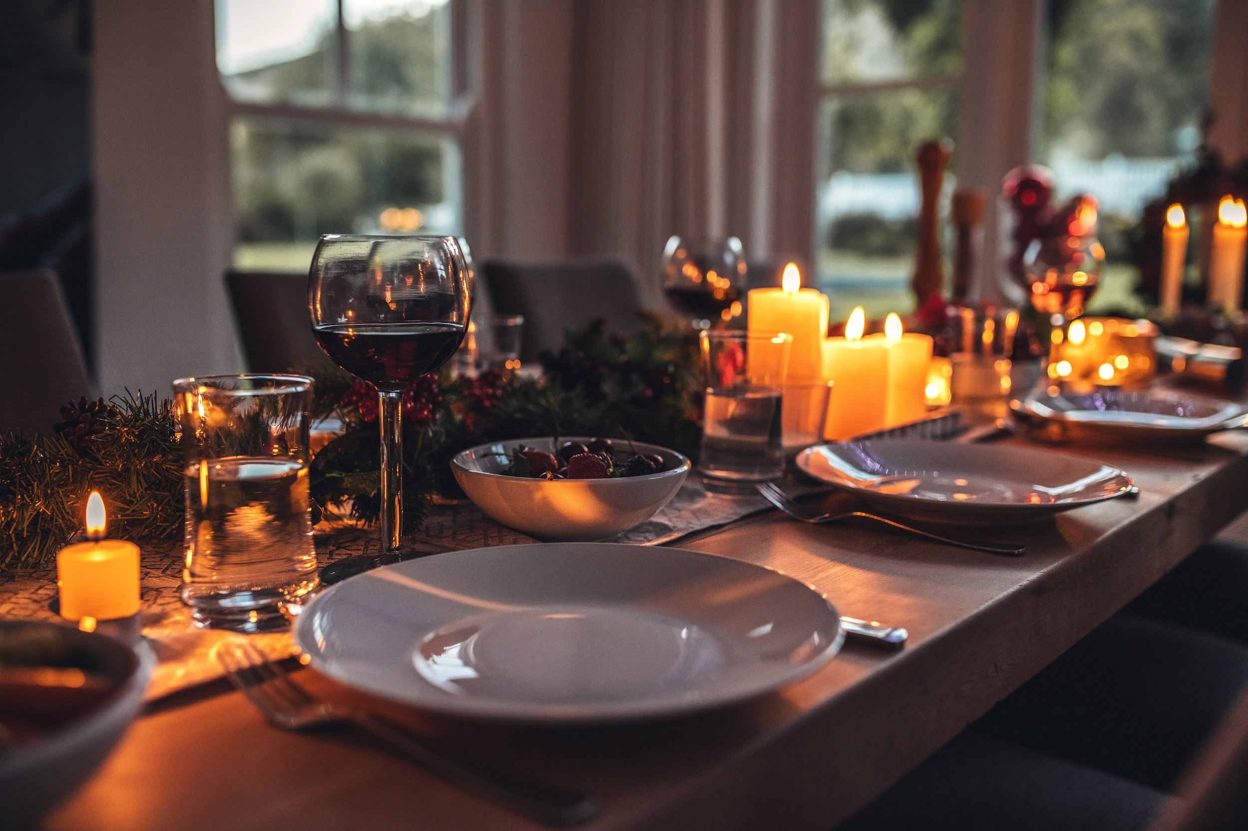Dinner party table layout with candles