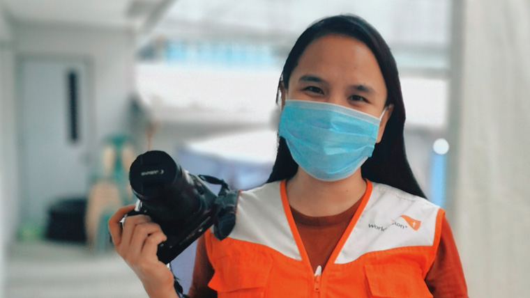 World Vision's Joy wearing a mask