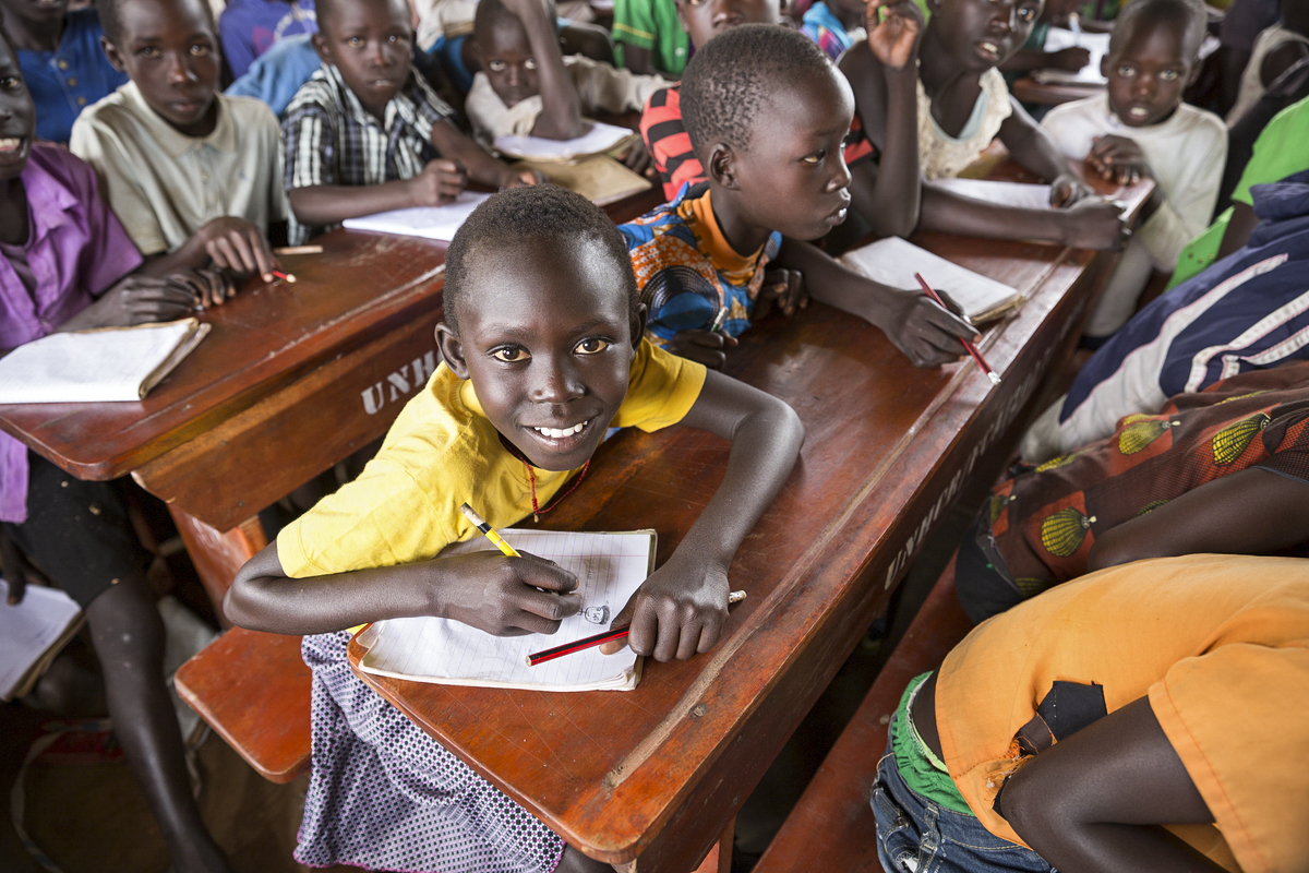 South Sudanese children in a Ugandan refugee settlement