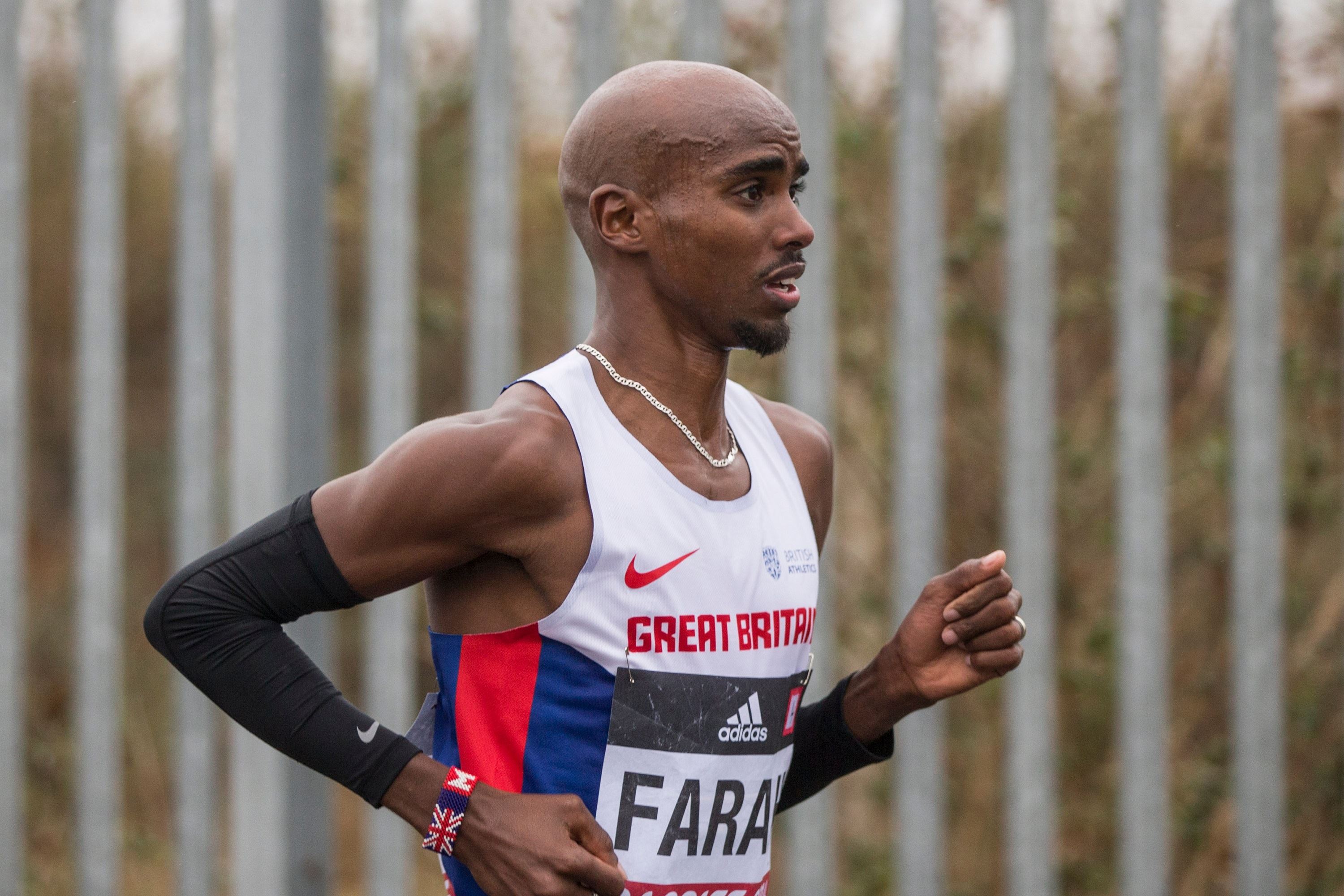 Mo Farah of Great Britain during the World Half Marathon Championships in Cardiff City Centre